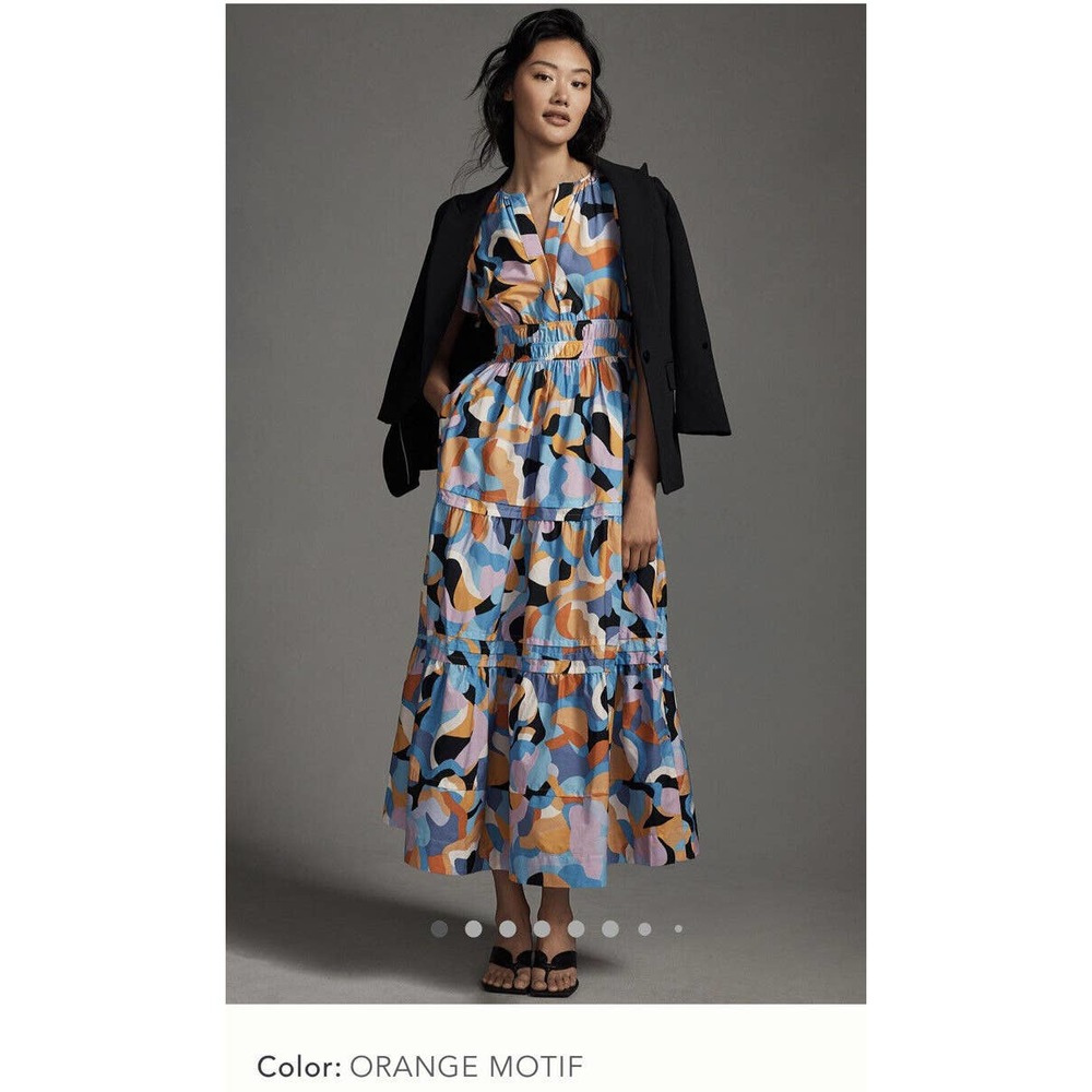 Anthropologie The Somerset Maxi Dress XXS NEW Orange Motif Printed